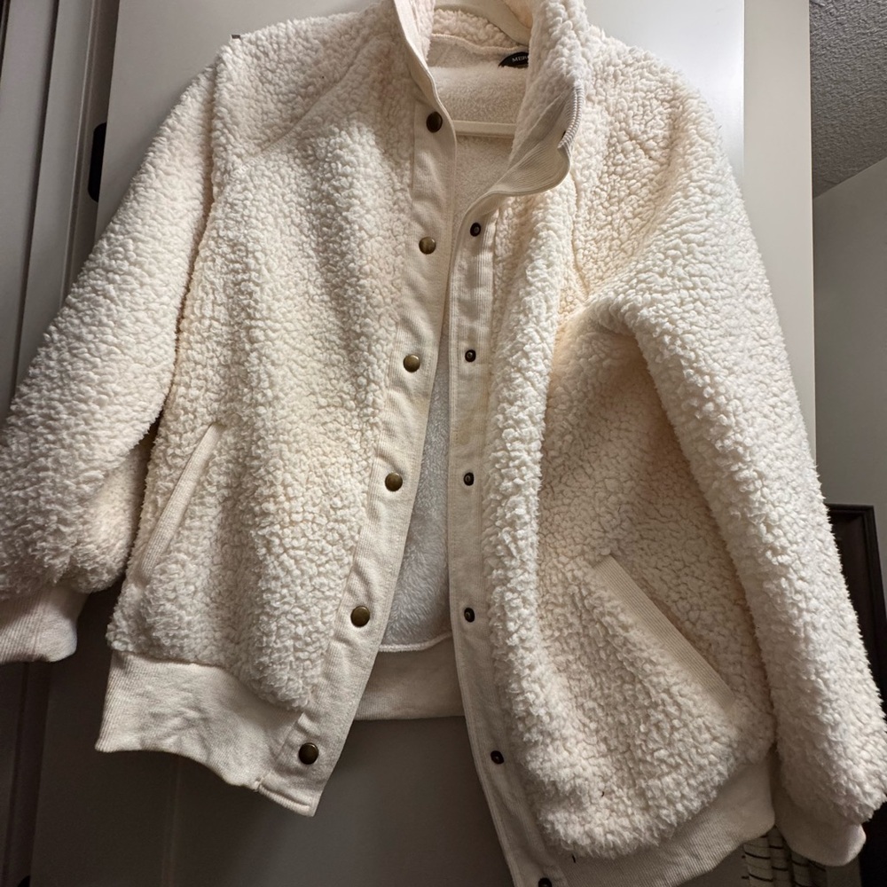 White Teddy Jacket with Plush Texture